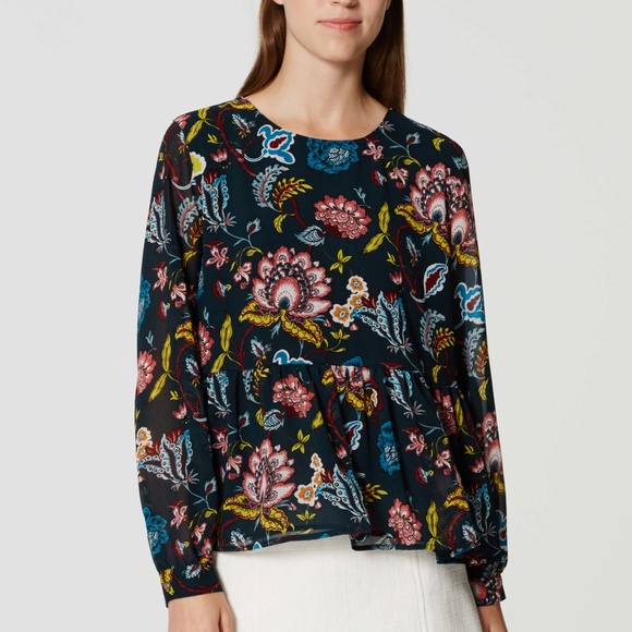 LOFT Tops - Loft Green Floral Peplum Top Size SP